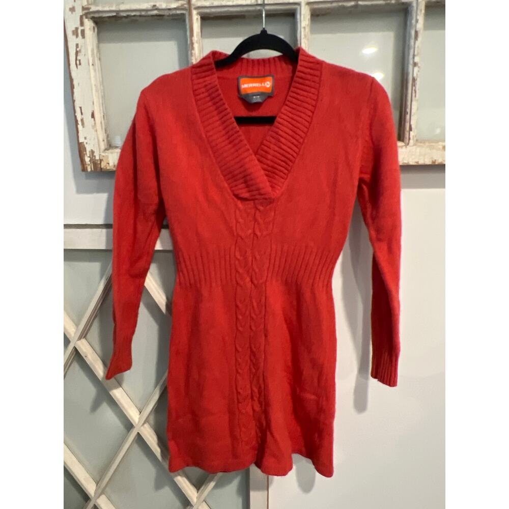 Merrell size medium women’s dark orange sweater dress some wool
